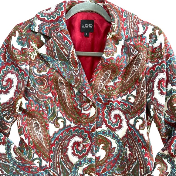 NWT Bigio Collection Paisley and Metallic Lined Long Blazer Neiman Marcus Sz 6 - Picture 2 of 11